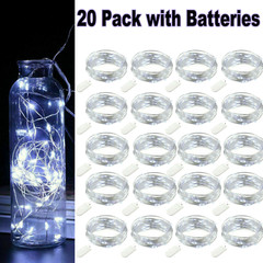 20 Pack 6.6ft 20 LEDs Battery Operated Mini LED Copper Wire String Fairy Lights