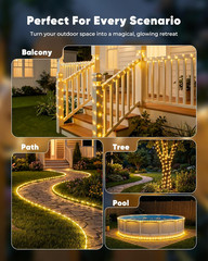 Solar Rope Lights, 39FT 100LED Outdoor Solar String Lights, IP65 Waterproof Sola