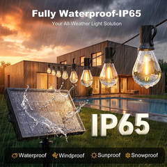 100FT Solar String Lights Outdoor, IP65 Waterproof Shatterproof LED Bulbs, Solar