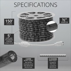 150ft Heavy Duty LED Rope Light Kits Cuttable Indoor Outdoor 120V w/Accessories
