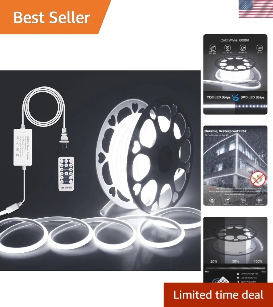 65.6ft Outdoor COB LED Strip Lights Waterproof AC 110V 120V Dimmable LED Lig…