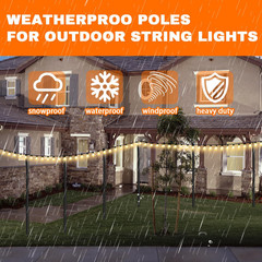 4 Pack 10Ft String Light Poles, Metal Poles with Fork for outside Lights,Outdoor
