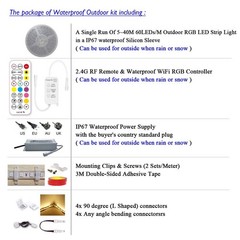 Apple HomeKit 40M 30M 20M 10M 60LEDs/M WiFi Music LED RGB Strip Light w/ 12V PSU