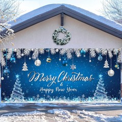 Tatuo Christmas Garage Door Banner Cover 7×16 ft Large Blue 7 x 16 ft, BLUE