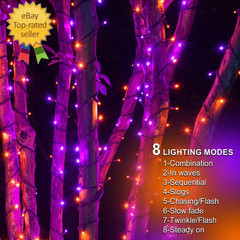300 LED Halloween Lights Waterproof,99 FT String Lights with Timer | Purple & Or