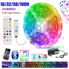 100ft 50ft 65ft LED Strip Lights 5050 Music Sync Bluetooth Room Light Remote