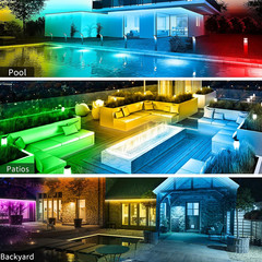 Outdoor Led Strip Lights Waterproof IP68, RGB Outdoor Led Lights with Button & B