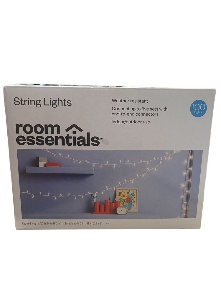 Room Essesntials String Lights White Cord Clear lights 22′ total length 20′ lit