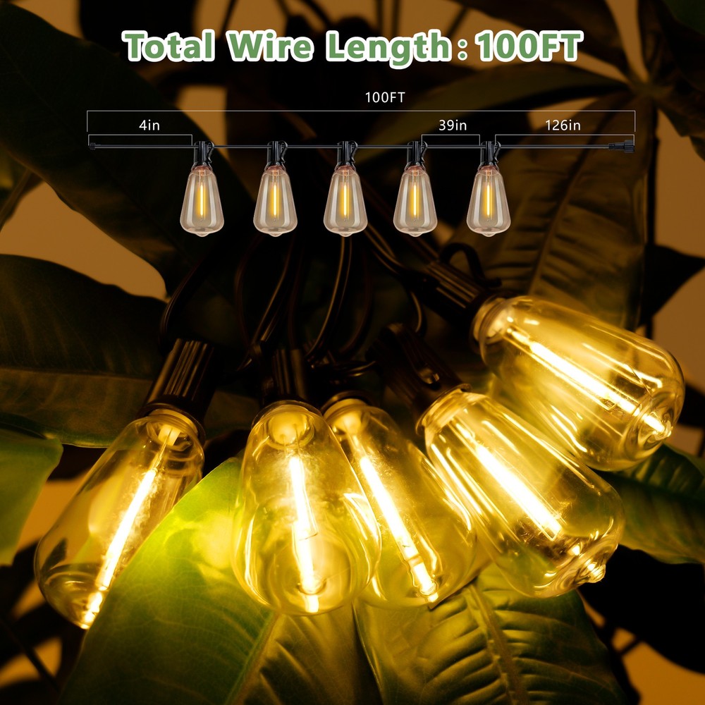 100FT Solar String Lights Waterproof Outdoor Patio w 32 ST38 Bulb Remote Control
