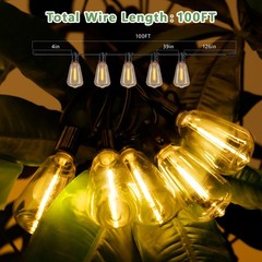 100FT Solar String Lights Waterproof Outdoor Patio w 32 ST38 Bulb Remote Control
