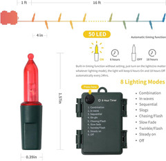 2 Luces de Cadena LED de Navidad Multicolor a Baterias de 16 Pies y 50 LED Pack