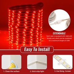 Red 16-Mode LED Strip Light, Outdoor Waterproof Connectable Lighting