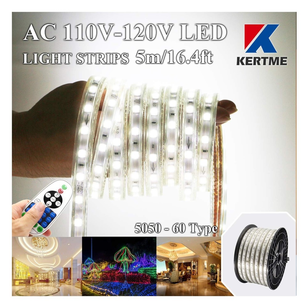 5050-60 Type AC 110-120V White LED Strip Lights, Flexible/Waterproof/Dimmable…