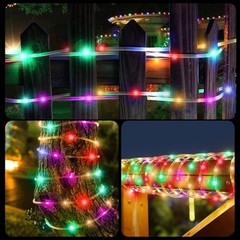 Solar String Lights with PVC Tube, 1 Pack, 33 Ft, 100 LED, Multi Color, 8 Mod…