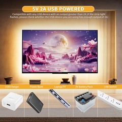Dimmable 5V USB LED Strip Light 6.56ft, 1200lm, Warm White, RF Remote, Flexible