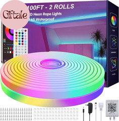 100Ft LED Neon Rope Lights with App and Remote Control, IP65 Waterproof Neon Str