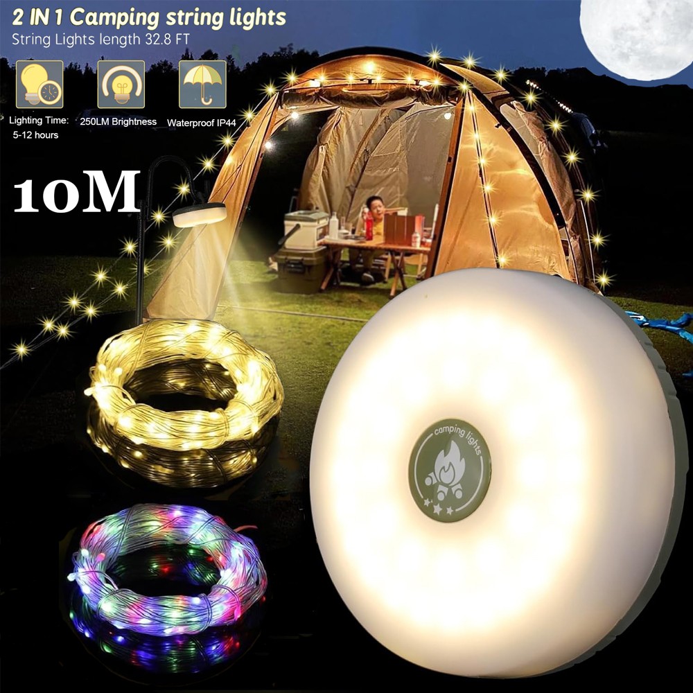 33ft Rechargeable Portable LED Camping String Lights Tent Fairy Lights RGB+Warm