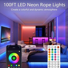 100Ft LED Neon Rope Lights with App and Remote Control, IP65 Waterproof Neon Str