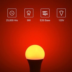 EvaStary LED Red Light Bulb 60W Equivalent, A19 LED E26 Base Red Color Light
