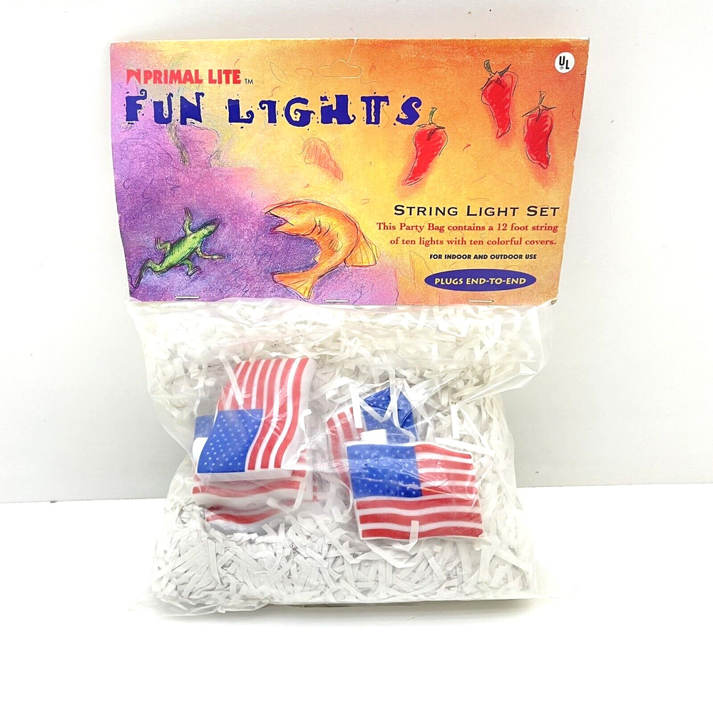 Vintage American US FLAG 10 PC String Light SET Blow Mold SET PATRIOTIC