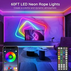 60FT LED Neon Rope Lights, App/Remote Control, Waterproof RGB, Music Sync, Flexi