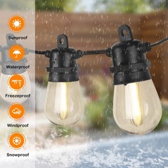 Outdoor LED String Lights 48FT Patio Shatterproof & Waterproof IP65, 18 AWG U…