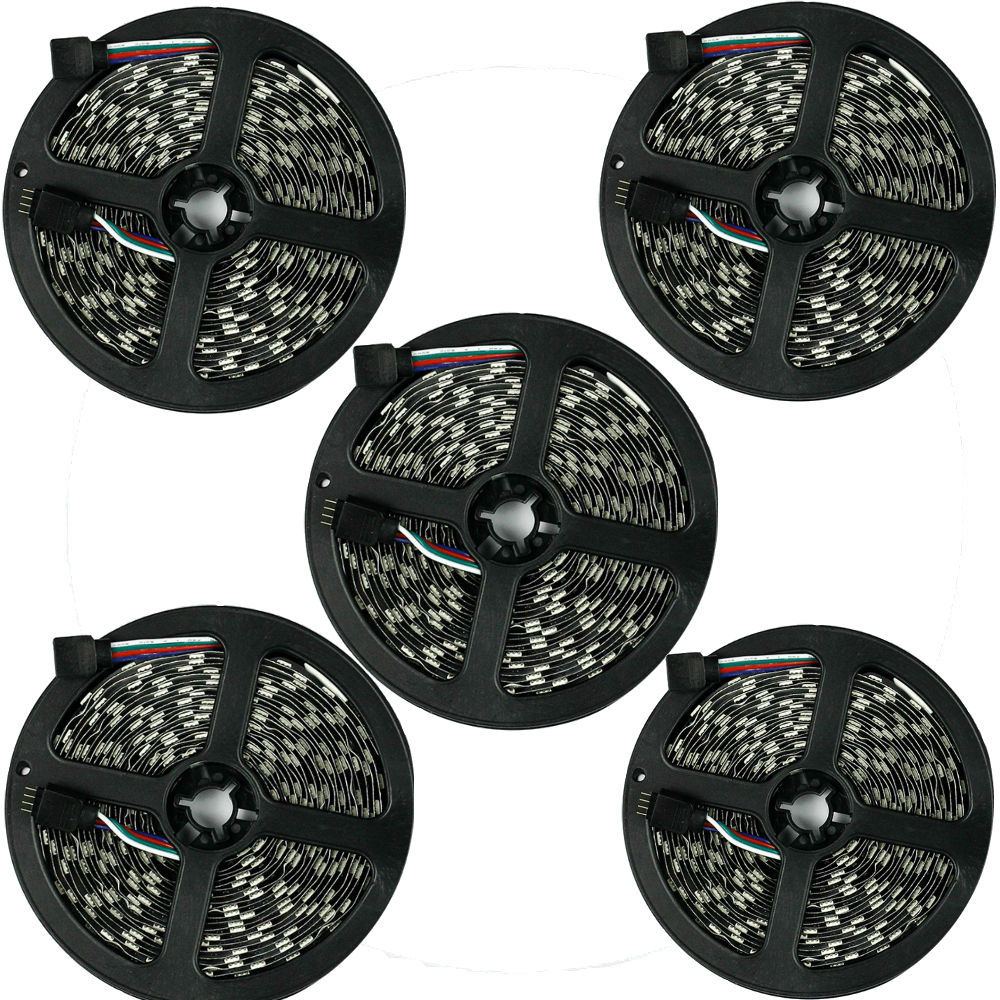 5pcs x 16.4ft 300leds RGB 5050 SMD LED Strip Light Lamp Black PCB Non-Waterproof