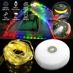 33ft Rechargeable Portable LED Camping String Lights Tent Fairy Lights RGB+Warm