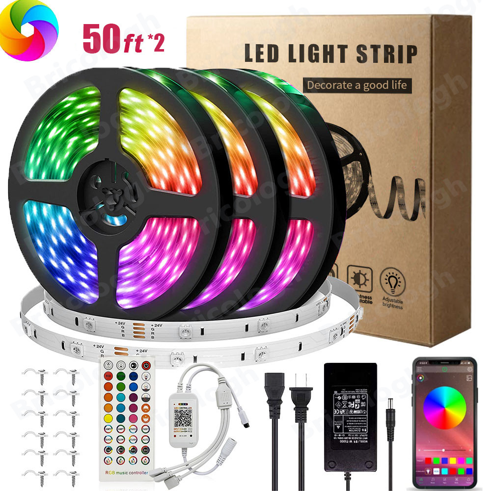 100ft LED Strip Lights 50ft 32ft Music Bluetooth APP Remote 5050 RGB Room Lights