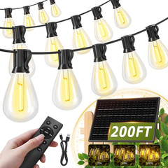 200FT Solar String Lights Outdoor Waterproof 72+2 LED Bulbs, Solar Powered with