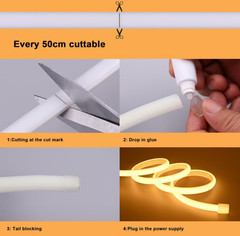 Tira LED COB 20m impermeable 110V 2700K luz cálida flexible alta potencia IP65