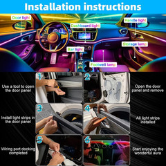 Acrylic Interior Car Ambient Lighting Kits, LED Strip Lights with Wireless APP,