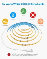 Art Deco USB Powered COB LED Strip Lights – 1M 320Leds for Stylish Illumination