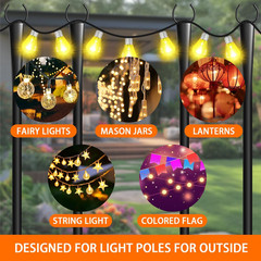 4 Pack 10Ft String Light Poles, Metal Poles with Fork for outside Lights,Outdoor