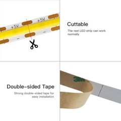 USB 5V COB LED Strip 8mm Cuttable Dimmable Tape Light Warm White For PC TV