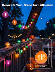 50FT Halloween String Lights with 25 G40 LED Orange Green Purple Bulbs | Plastic
