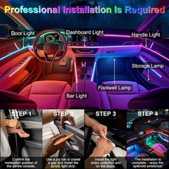 Acrylic Interior Car Ambient Lighting, Interior RGB LED Strip Kit with Music Syn