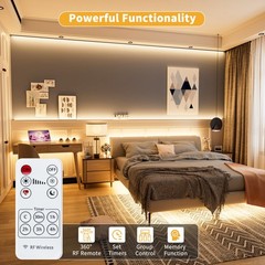 Dimmable 5V USB LED Strip Light 6.56ft, 1200lm, Warm White, RF Remote, Flexible