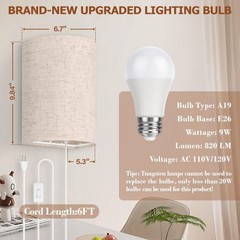 OCATO Plug in Wall Sconces Set of Two: Wall Light Wall Lamp with On/Off Switc…