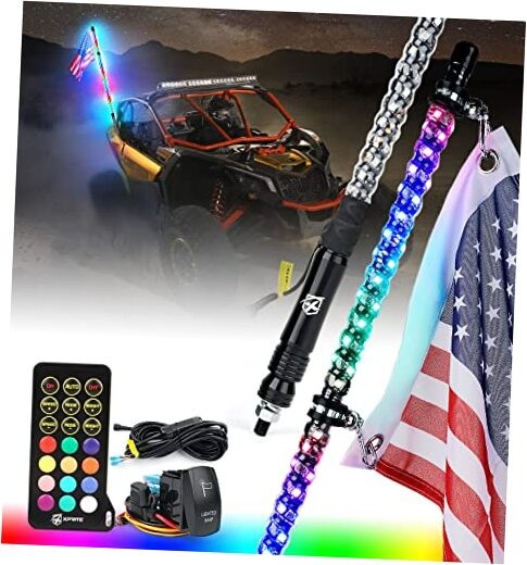 4FT Spiral RGB LED Whip Lights, 360° 1PC4FT w/Remote Control & Rocker Switch