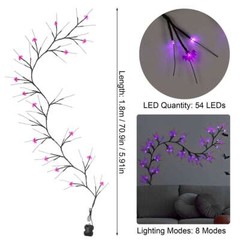 6 Ft Halloween Willow Vine Twig Garland with 54 LED Orange & Purple Lights, Pump