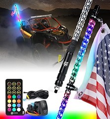 4FT Spiral RGB LED Whip Lights, 360° 1PC4FT w/Remote Control & Rocker Switch