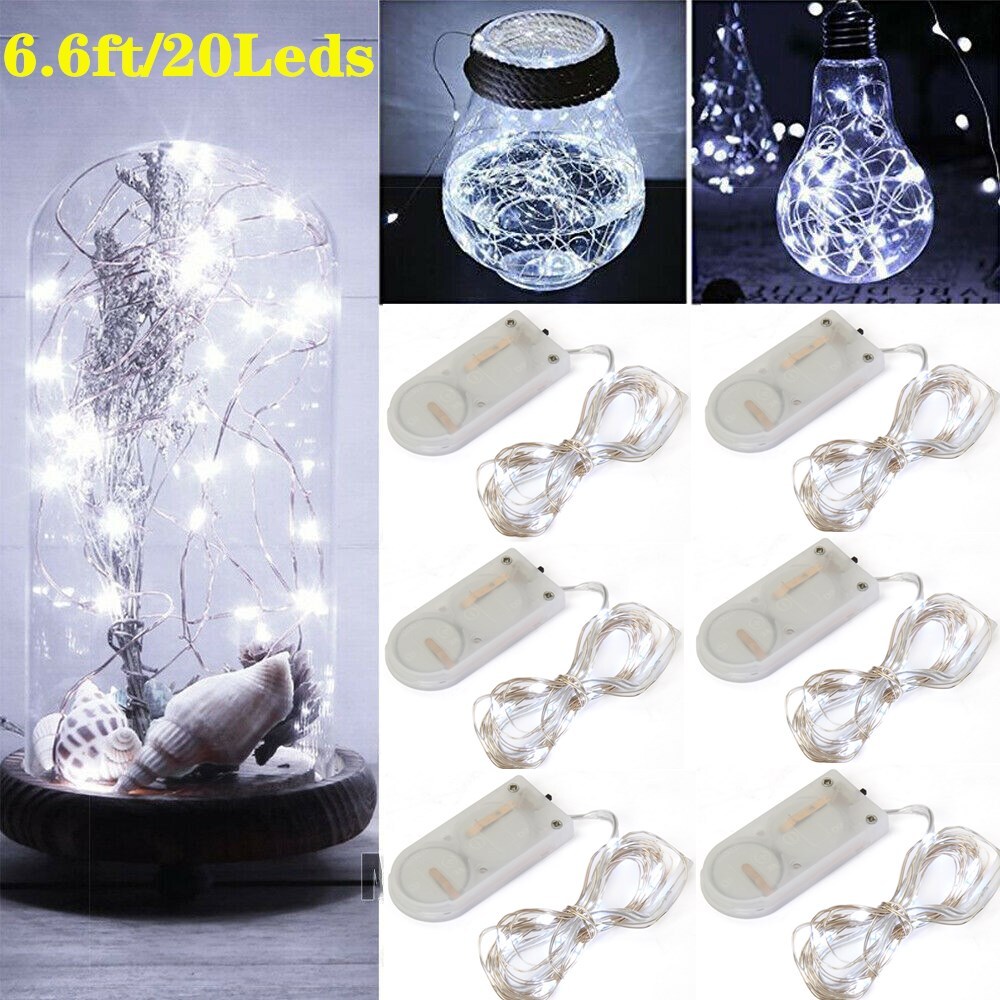 6 Pack 6.6ft 20 LEDs Copper Wire String Fairy Lights Battery Operated Mini LED