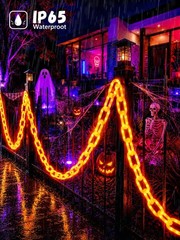 Battery Halloween Chain Lights, 10 FT 160 LED Orange Light-Up Plastic Timer