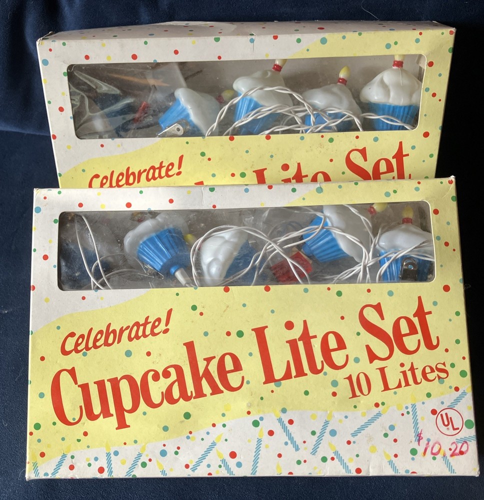 Lot of 2 Vintage Celebrations by Silvestri Cupcake String Lights 10 Lites