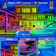 300Ft Outdoor Waterproof LED Strip Lights RGB with Bluetooth App, Remote & Music