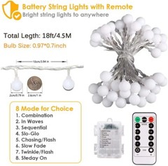 Battery Power 49FT Ball LED Strip Lights 8 Modes Waterproof Outdoor Yard Decor