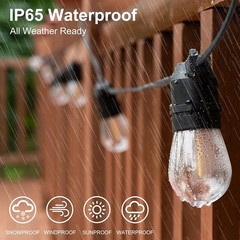 48ft LED Outdoor Waterproof Patio String Lights Dimmable S14 Plastic Bulb Remote