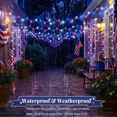 Red White and Blue Lights Outdoor, 32Ft 100 LED Patriotic String Lights for 4Th