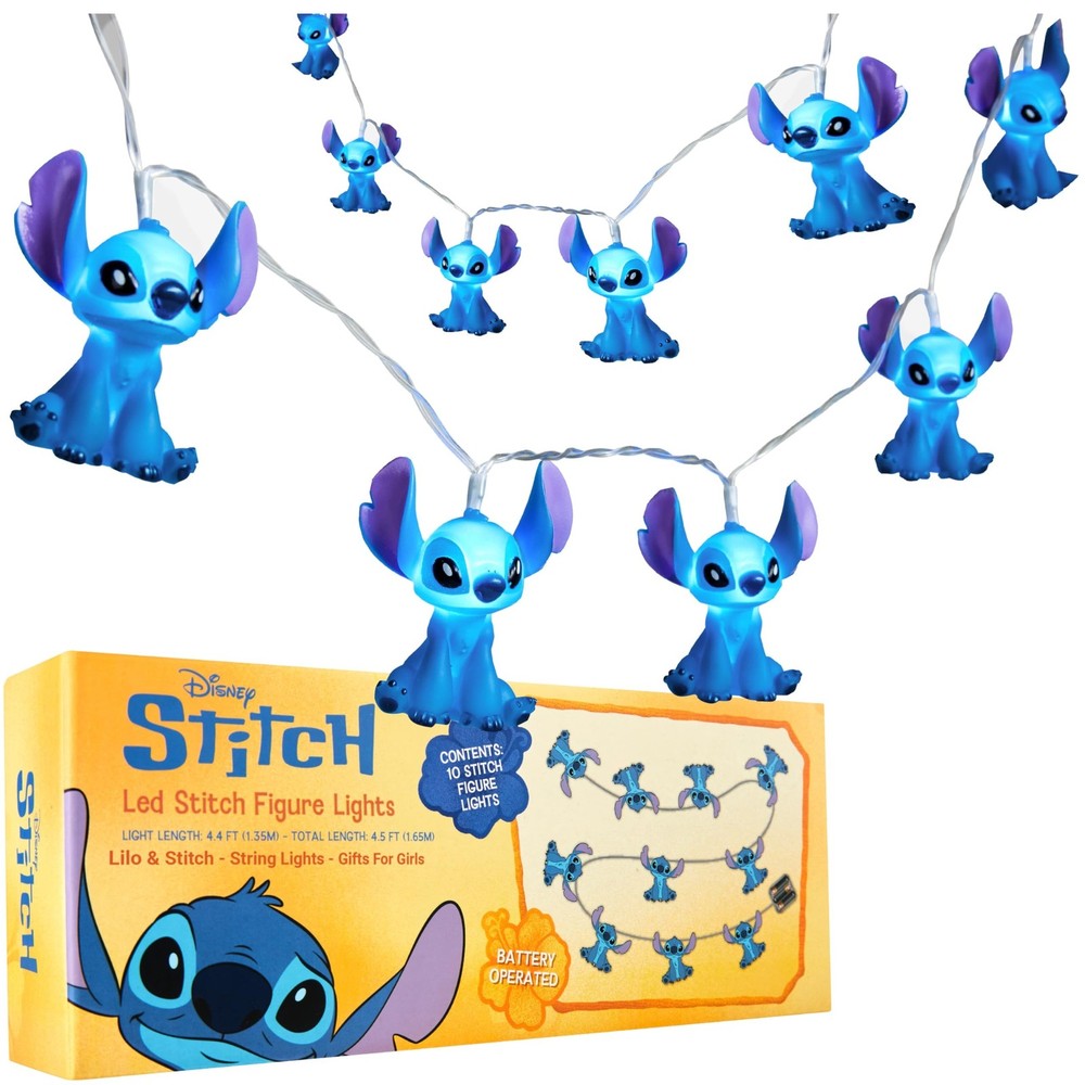 Disney Stitch LED String Lights 10 pcs, Battery Operated Hanging Lights 59”
